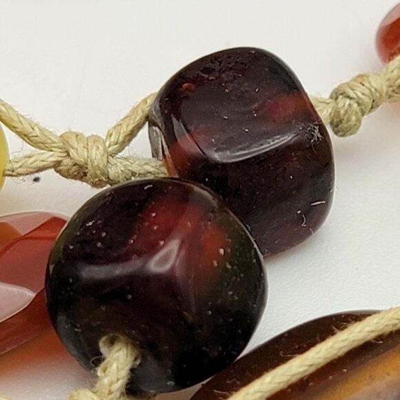 Vintage Artisan Hand Knotted Multicolor Agate Gemstone Cord Necklace 47" - Picture 6 of 11